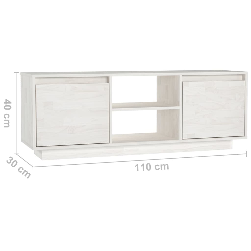 Meuble TV Blanc 110x30x40 cm Bois de pin massif