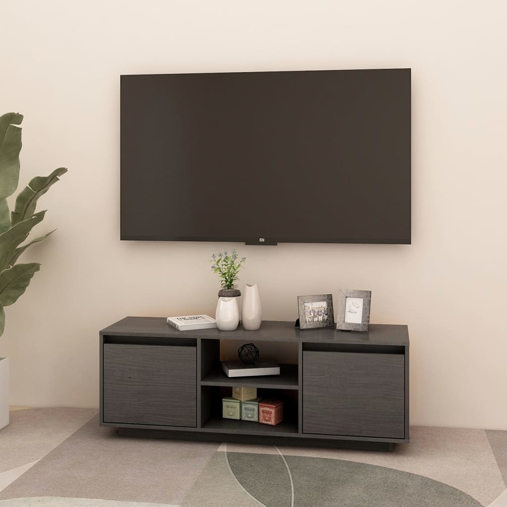 Grey TV cabinet 110x30x40 cm Solid pine wood