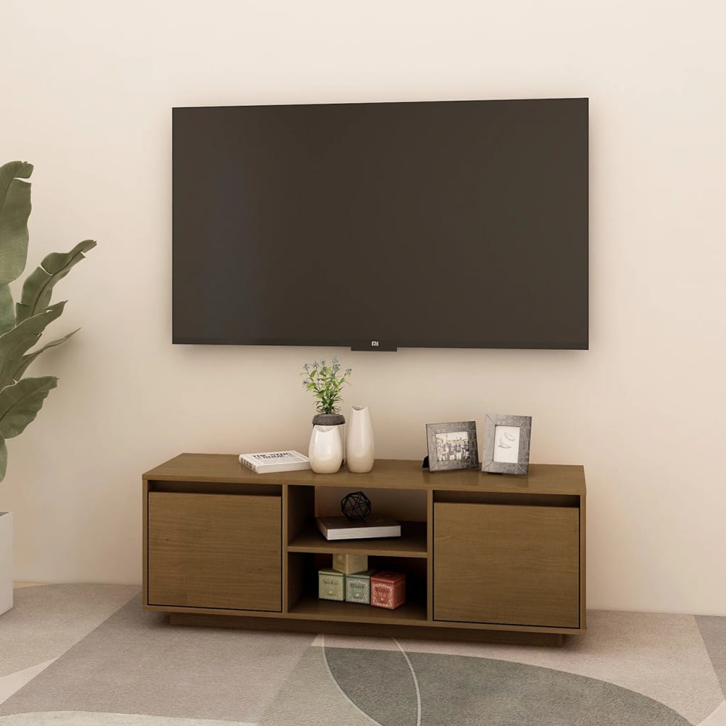 Meuble TV Marron miel 110x30x40 cm Bois de pin massif