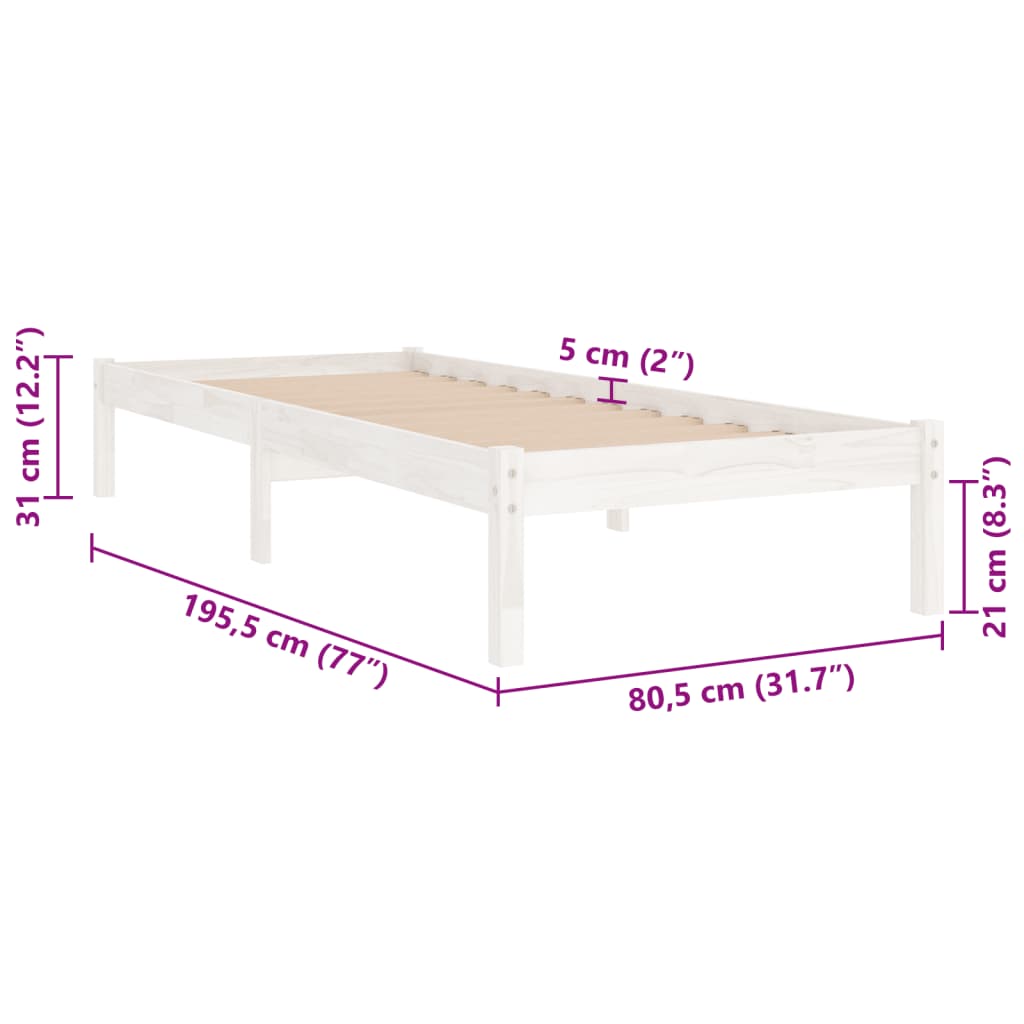 Cadre de lit sans matelas blanc bois massif