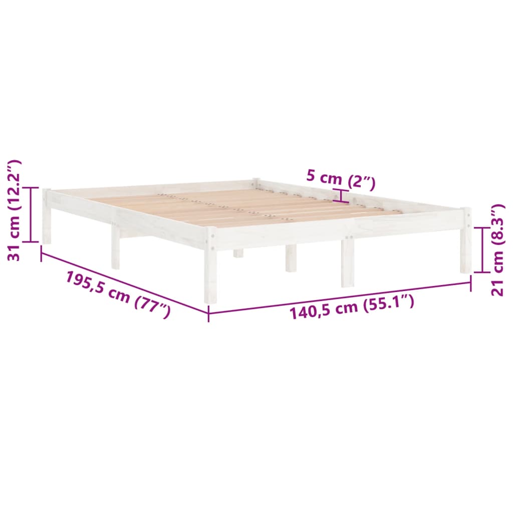 Cadre de lit sans matelas blanc bois massif