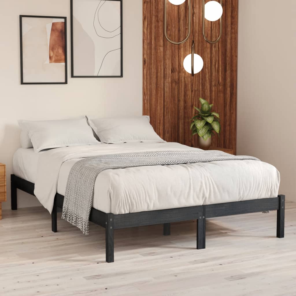 Cadre de lit sans matelas gris bois massif