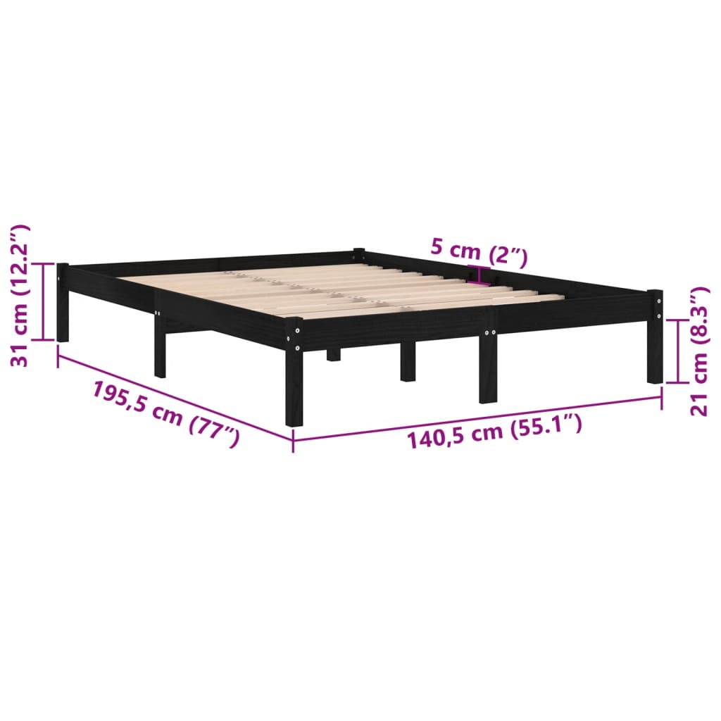 Cadre de lit sans matelas noir bois massif