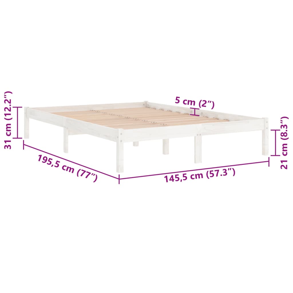 Cadre de lit sans matelas blanc bois massif 140x190 cm