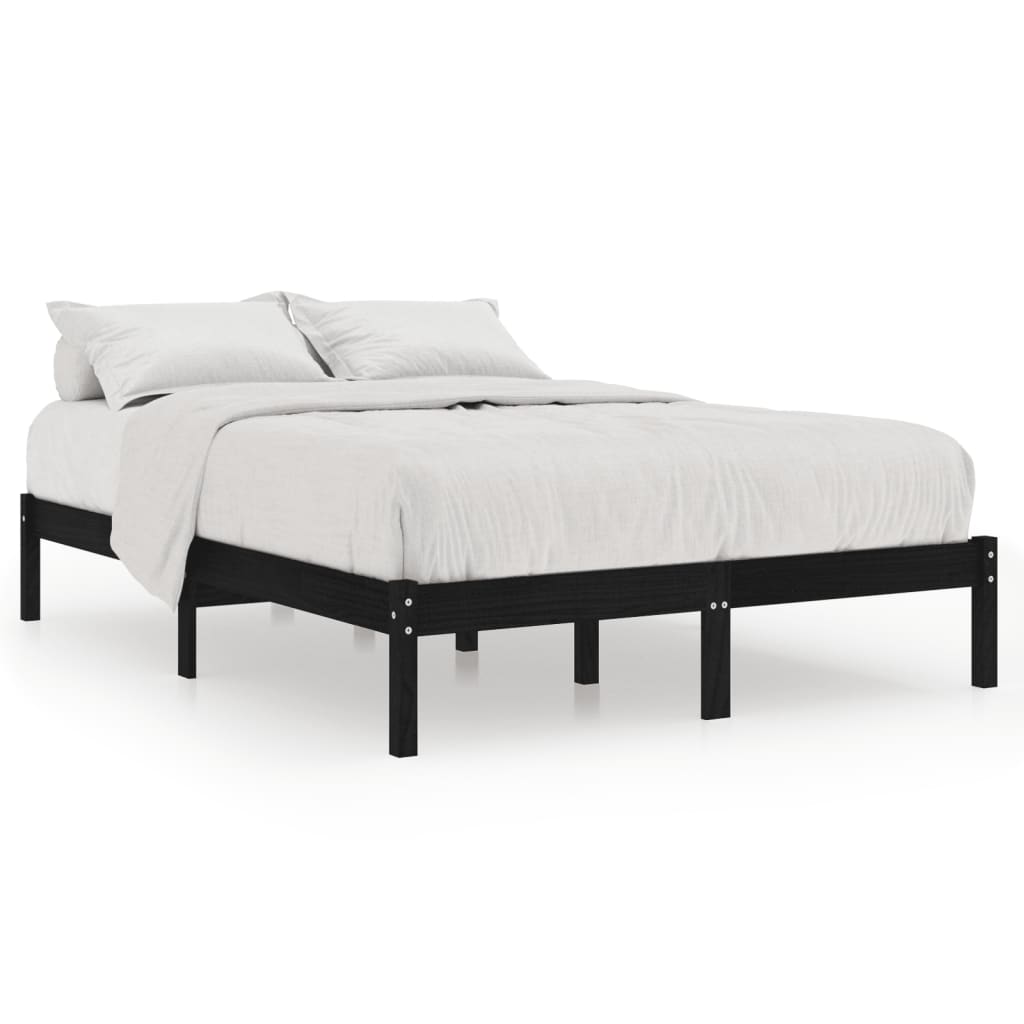 Cadre de lit sans matelas noir bois massif 140x190 cm