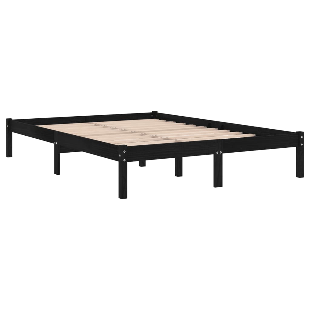 Cadre de lit sans matelas noir bois massif 140x190 cm