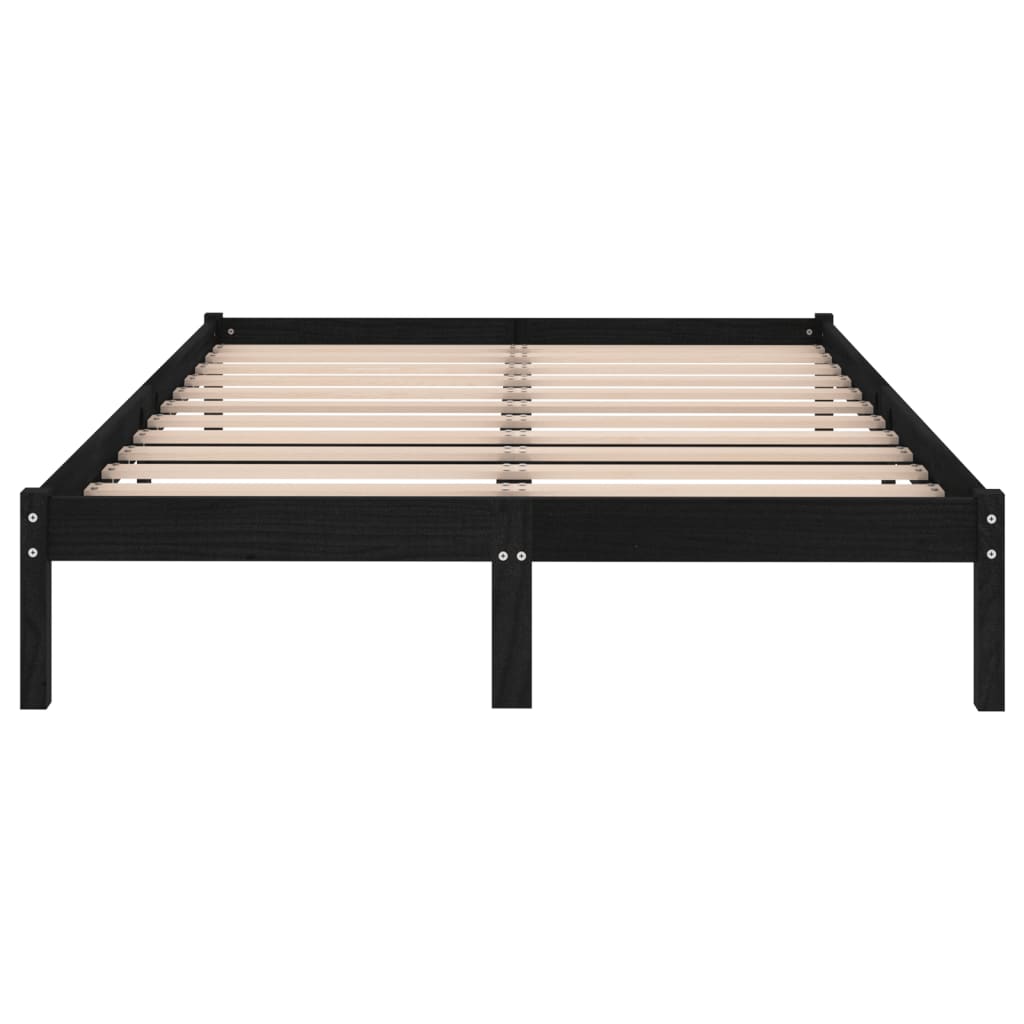 Cadre de lit sans matelas noir bois massif 140x190 cm