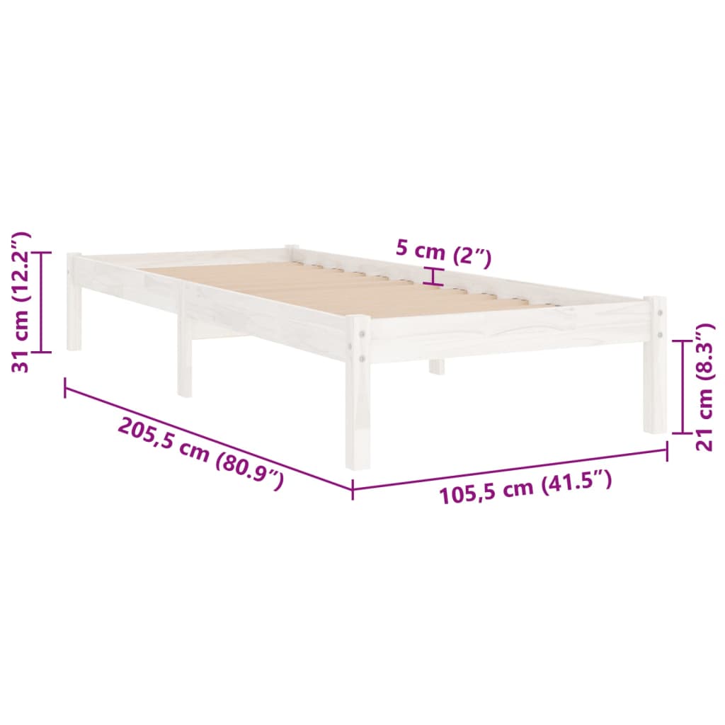 Cadre de lit sans matelas blanc bois massif 100x200 cm