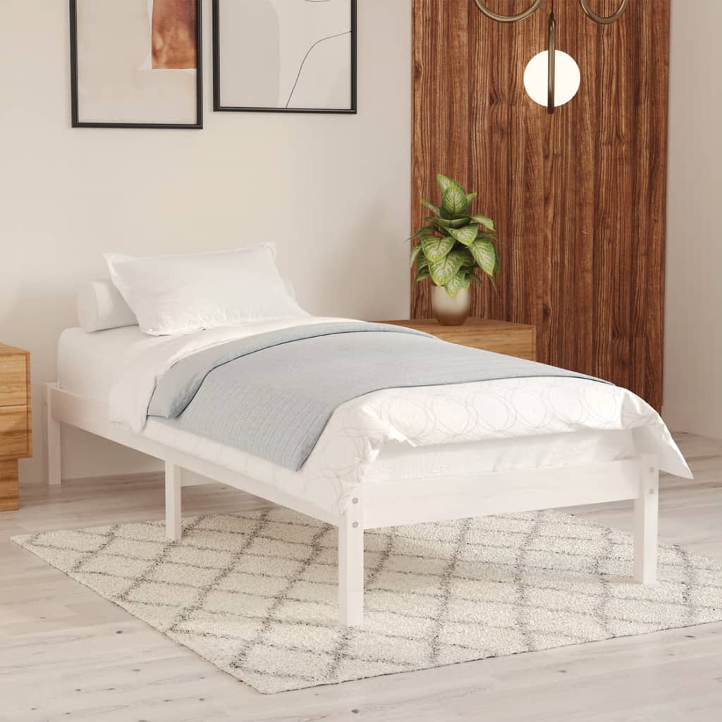 Cadre de lit sans matelas blanc bois massif 100x200 cm