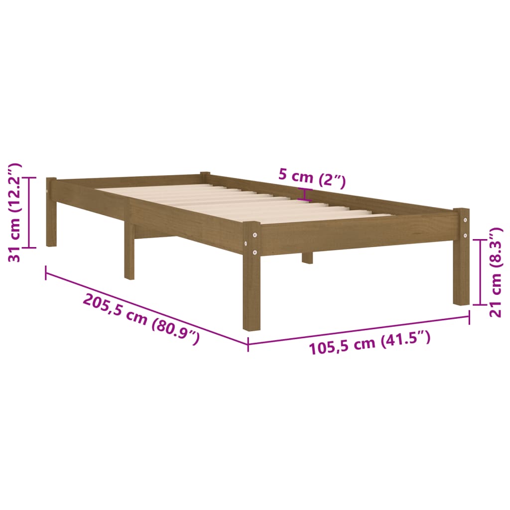 Bed frame without mattress honey brown solid wood 100x200 cm