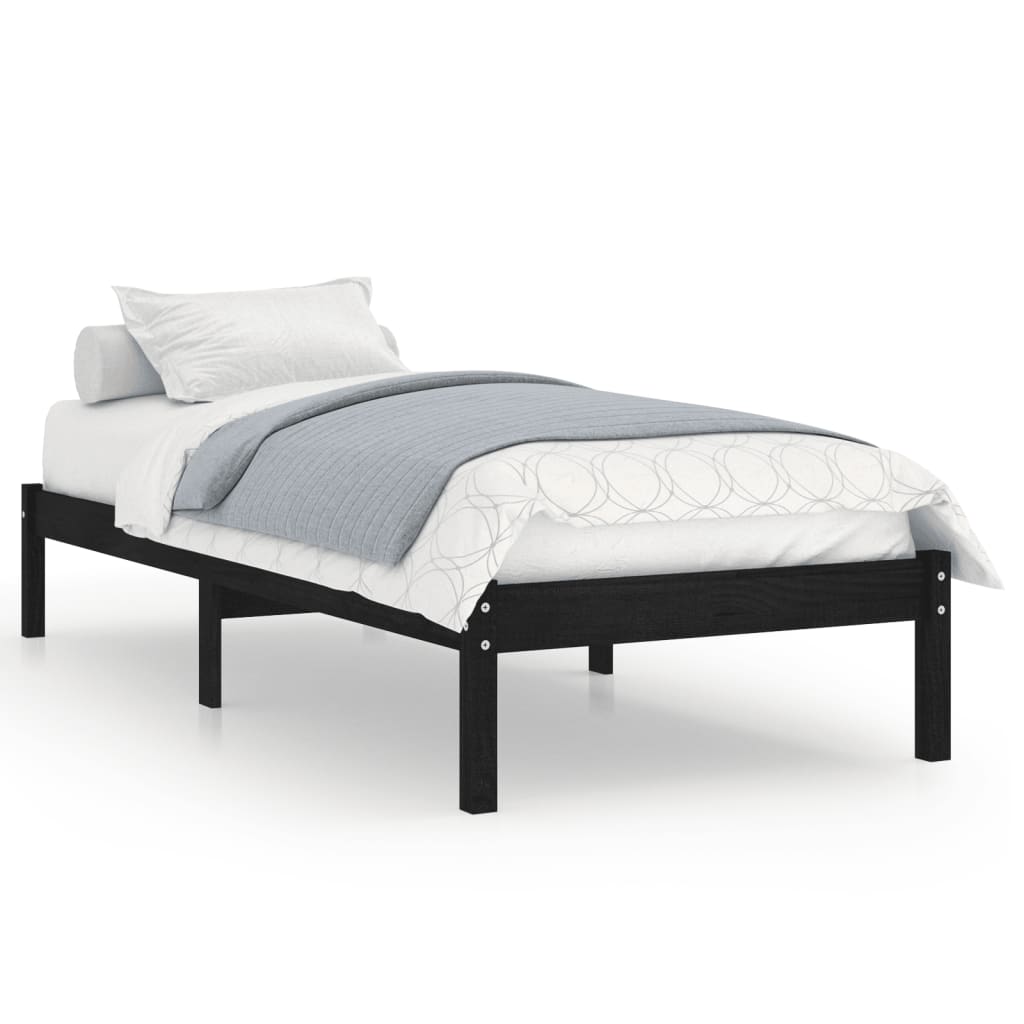 Bed frame without mattress black solid wood 100x200 cm