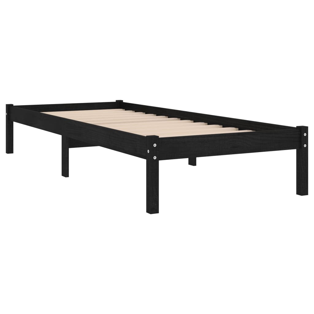 Bed frame without mattress black solid wood 100x200 cm