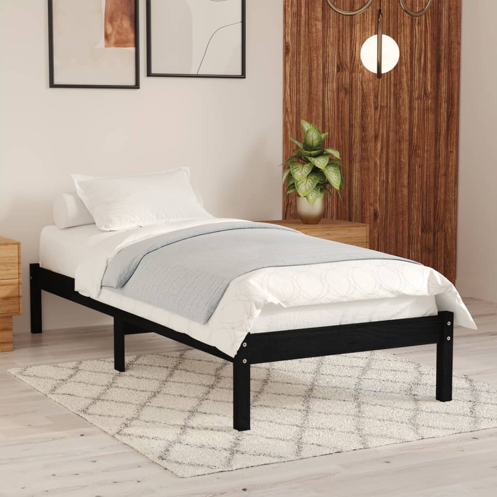 Bed frame without mattress black solid wood 100x200 cm