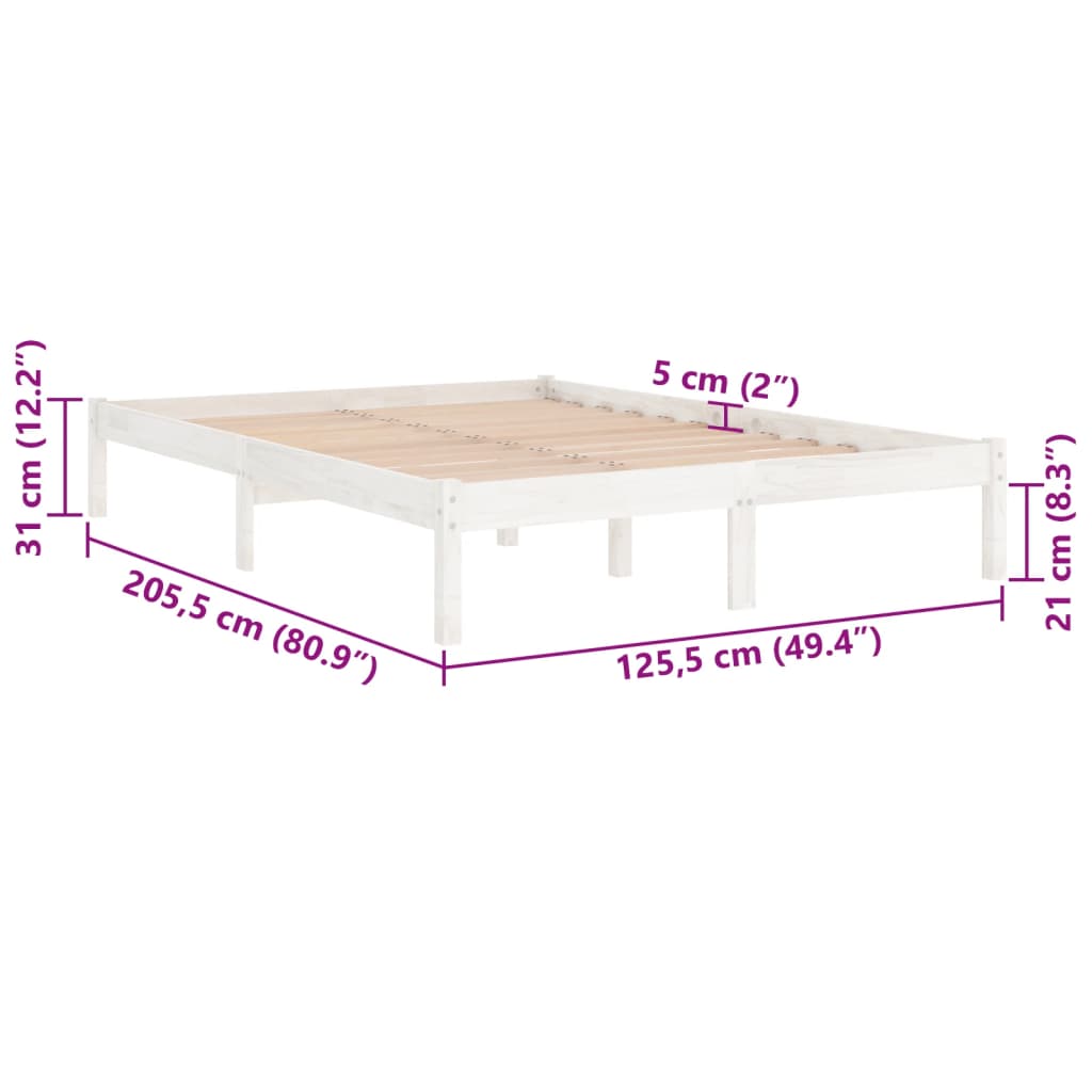 Bettgestell ohne Matratze aus weißem Massivholz 120x200 cm