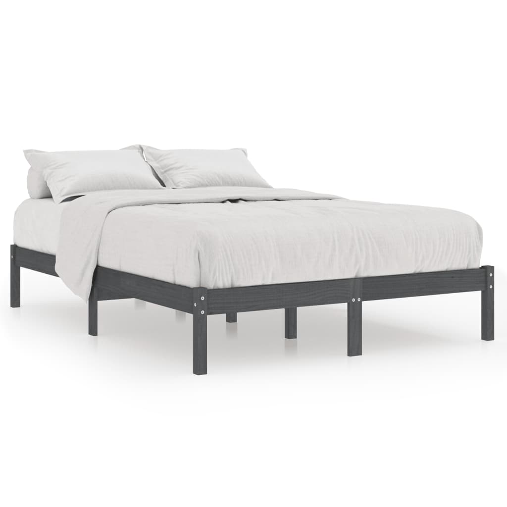 Cadre de lit sans matelas gris bois massif 120x200 cm