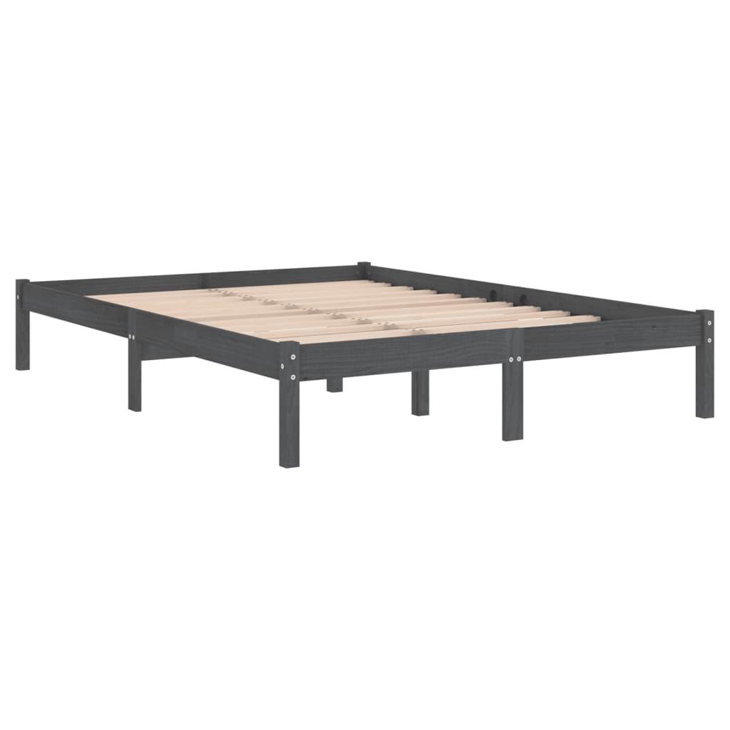 Cadre de lit sans matelas gris bois massif 120x200 cm