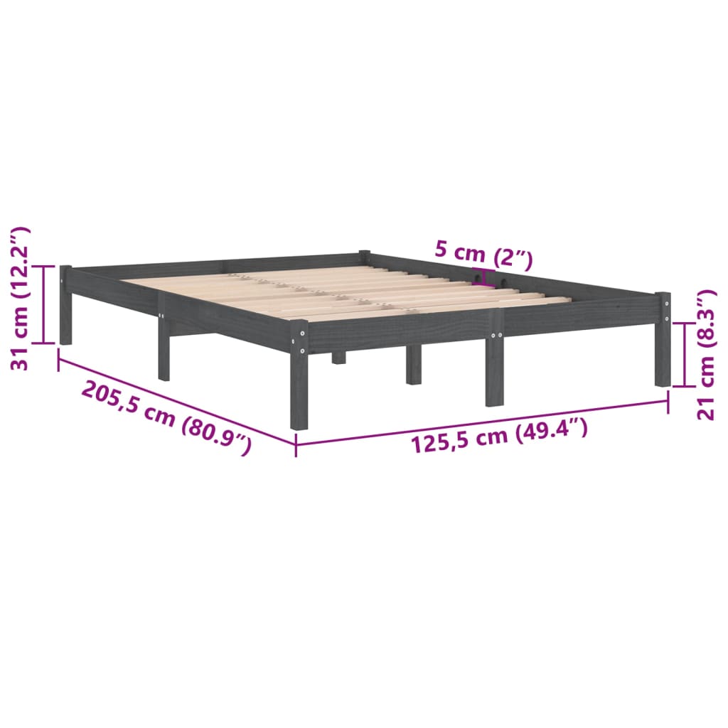 Cadre de lit sans matelas gris bois massif 120x200 cm