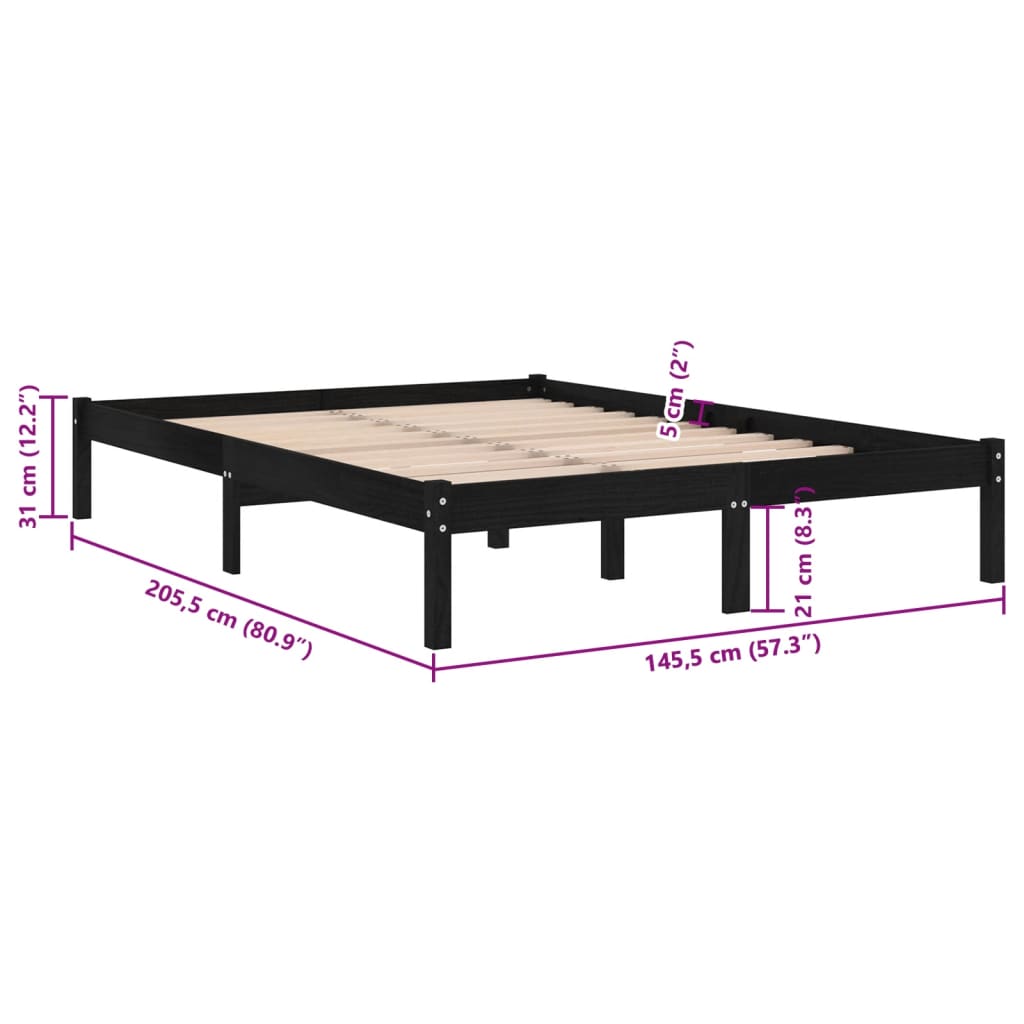 Bettgestell ohne Matratze aus schwarzem Massivholz 140x200 cm