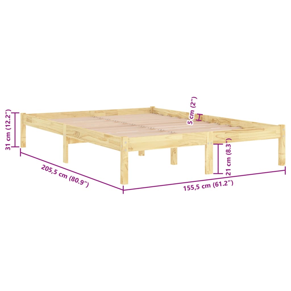 Solid wood bed frame without mattress