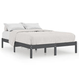 Cadre de lit sans matelas gris bois massif