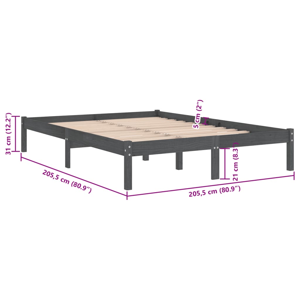 Bettgestell ohne Matratze aus grauem Massivholz 200x200 cm