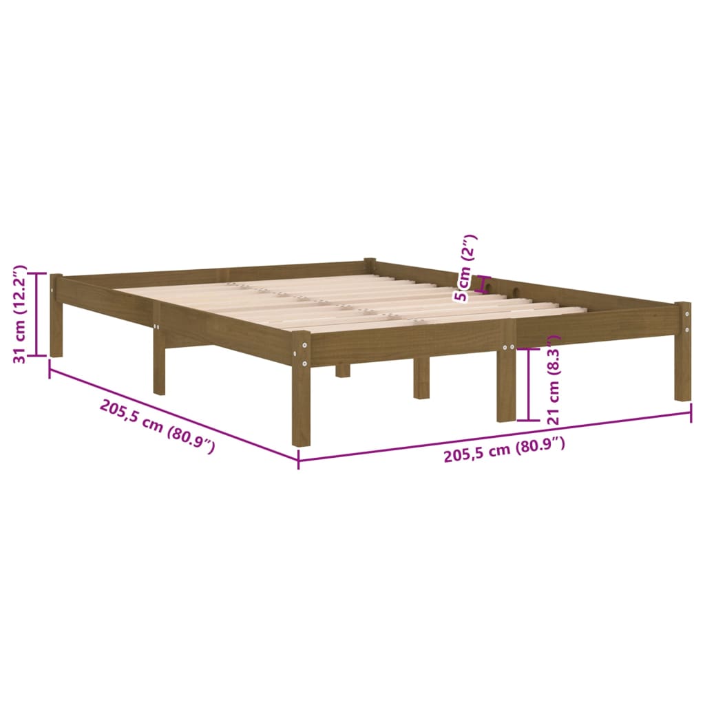 Bettgestell ohne Matratze honigbraunes Massivholz 200x200 cm