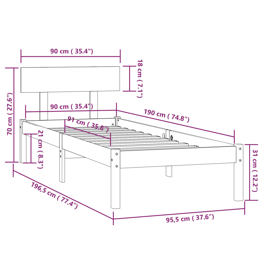 Cadre de lit sans matelas marron miel bois de pin massif