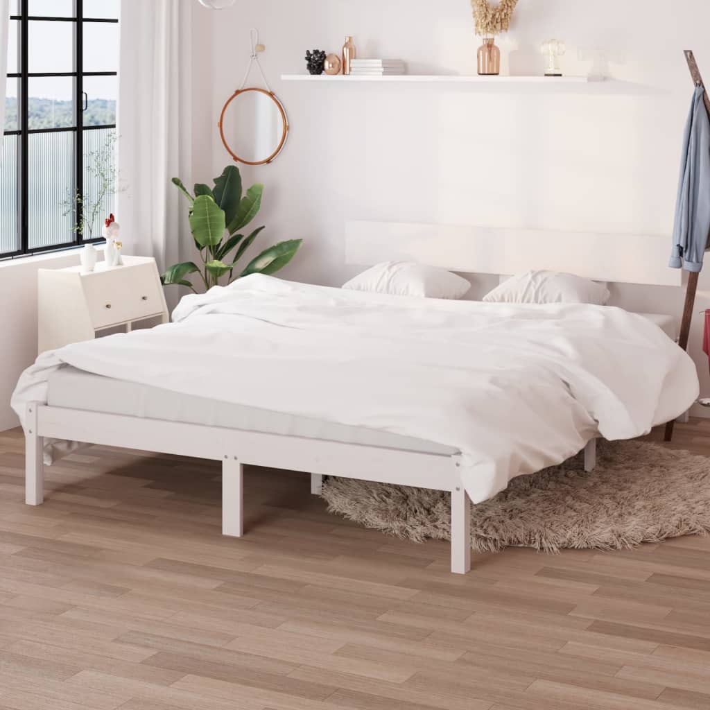 Cadre de lit sans matelas blanc bois massif