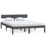 Cadre de lit sans matelas gris bois massif