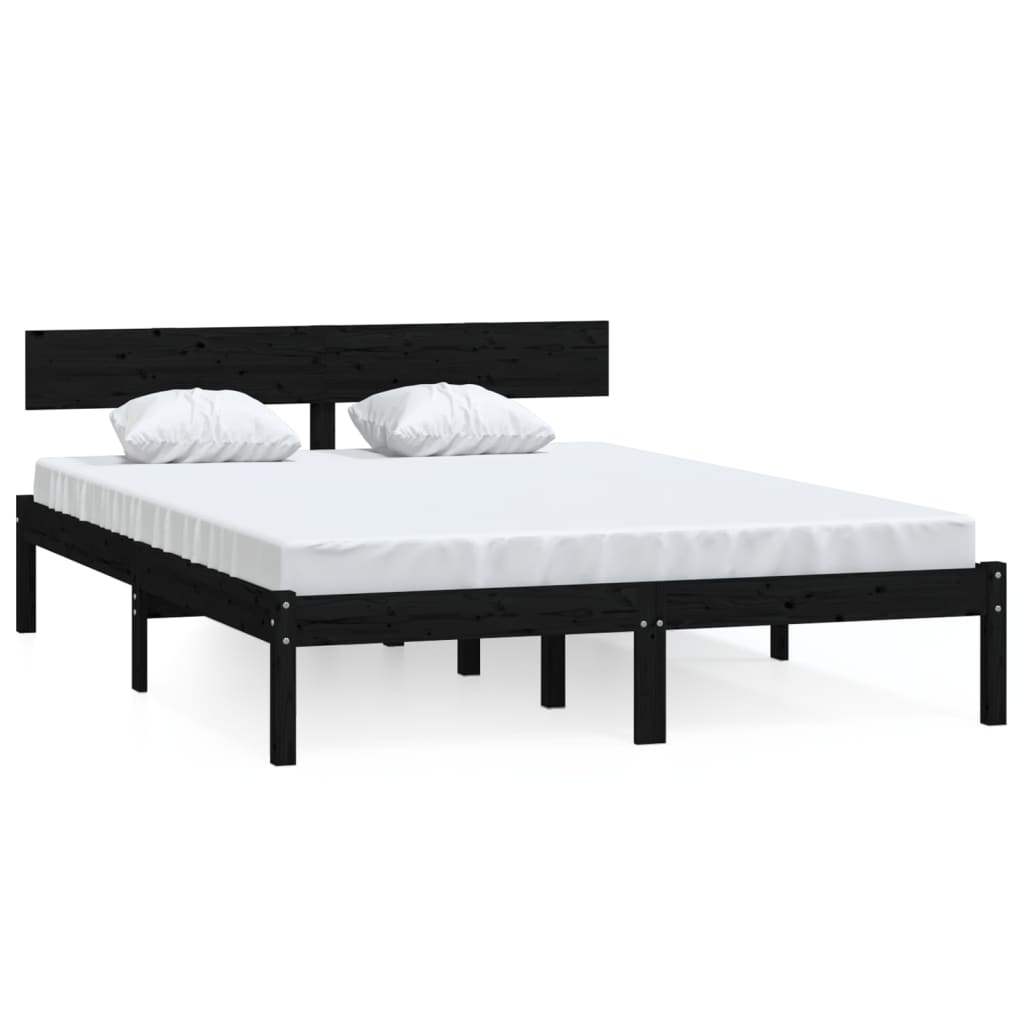 Cadre de lit sans matelas noir bois massif