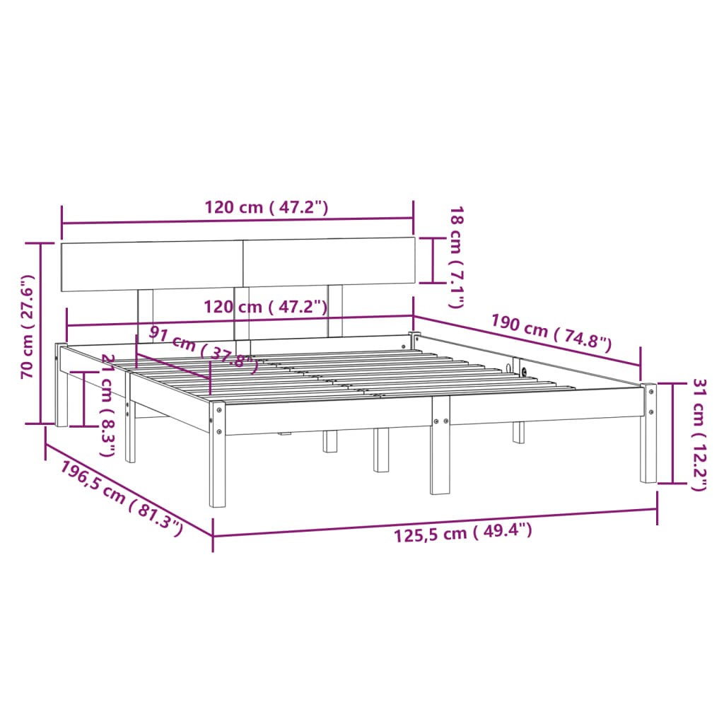 Cadre de lit sans matelas noir bois massif