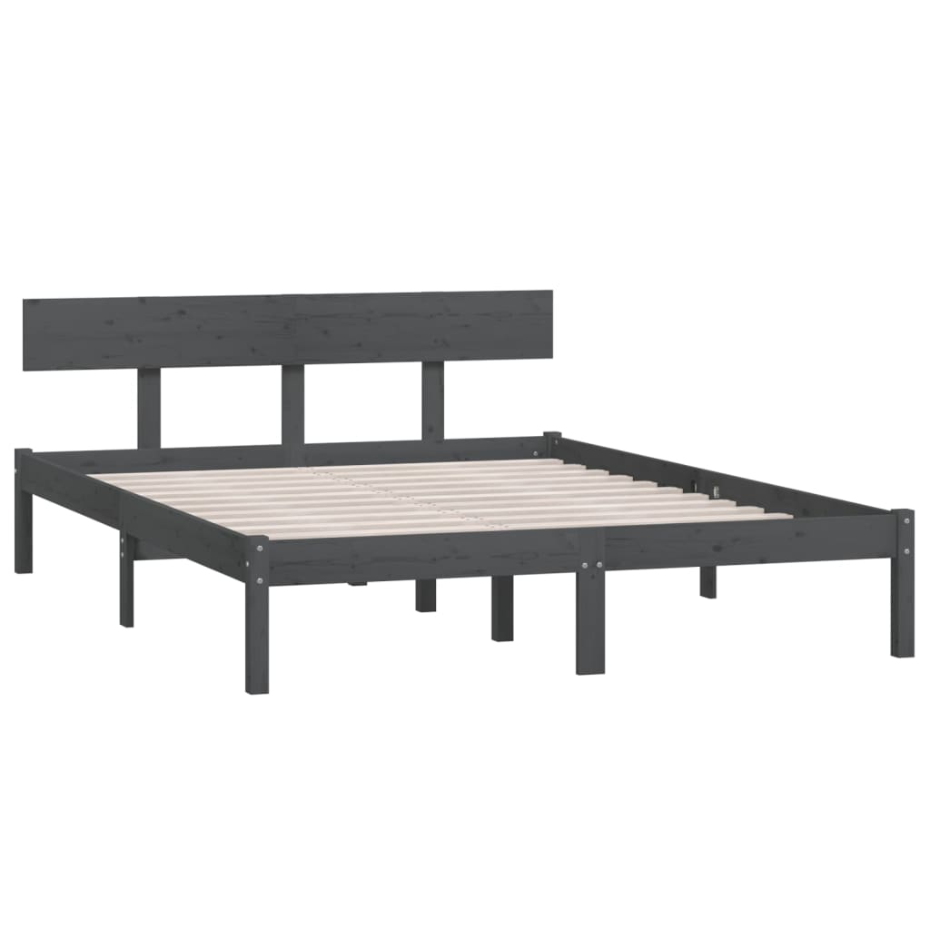 Cadre de lit sans matelas gris bois massif 140x190 cm