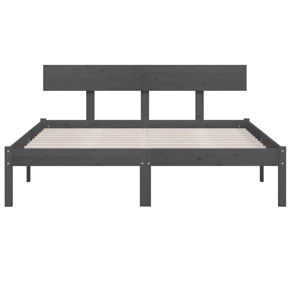 Cadre de lit sans matelas gris bois massif 140x190 cm