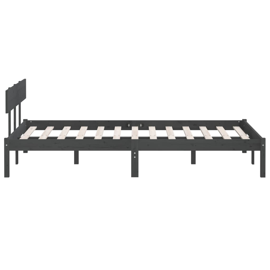 Cadre de lit sans matelas gris bois massif 140x190 cm