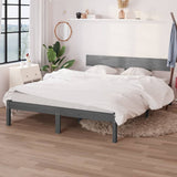 Cadre de lit sans matelas gris bois massif 140x190 cm