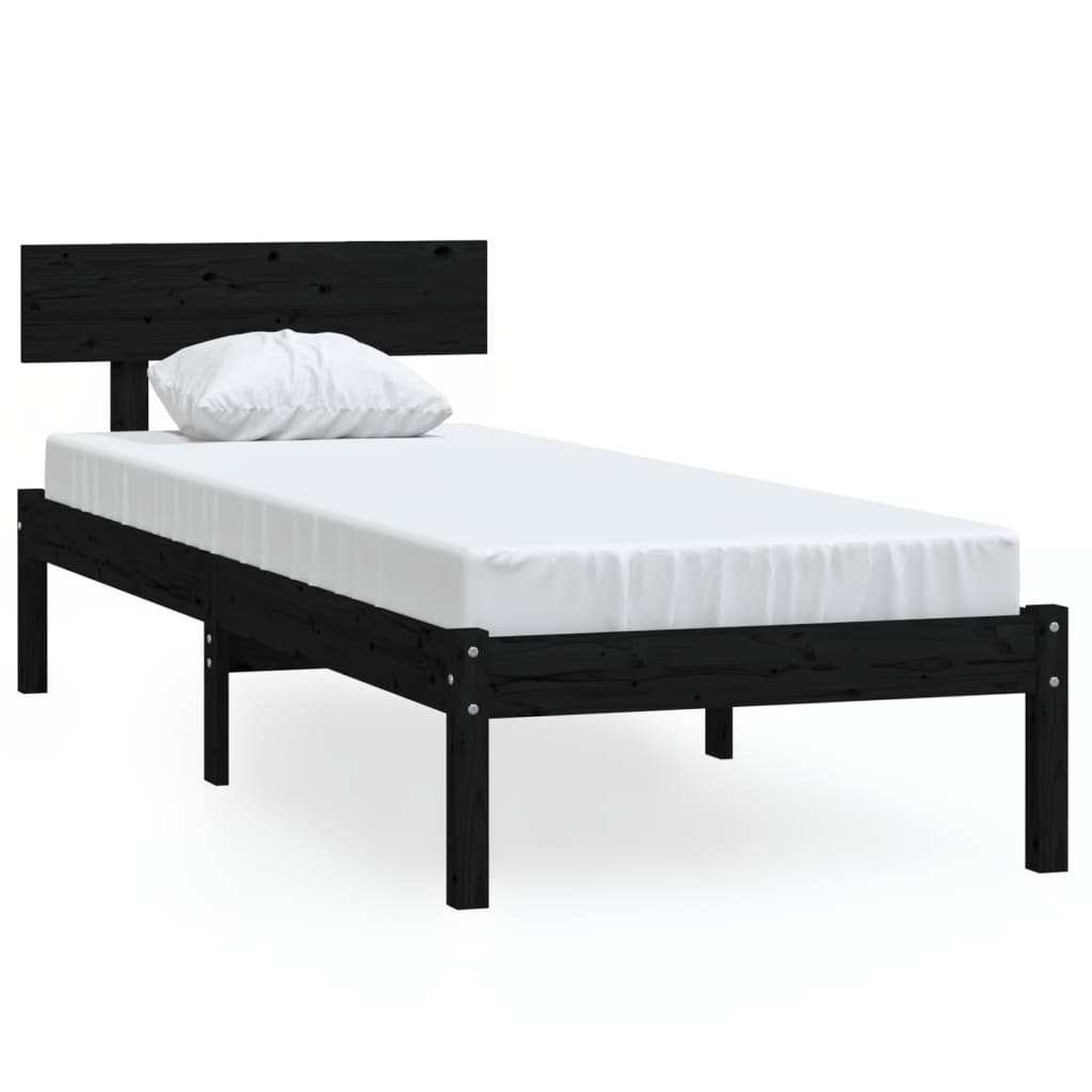 Cadre de lit sans matelas noir bois massif 90x200 cm