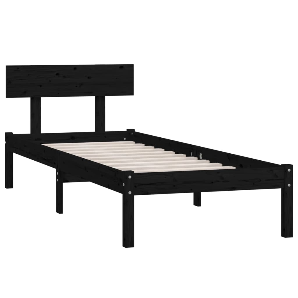 Cadre de lit sans matelas noir bois massif 90x200 cm