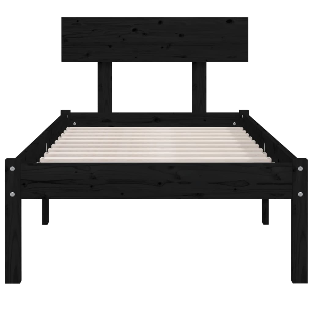 Cadre de lit sans matelas noir bois massif 90x200 cm