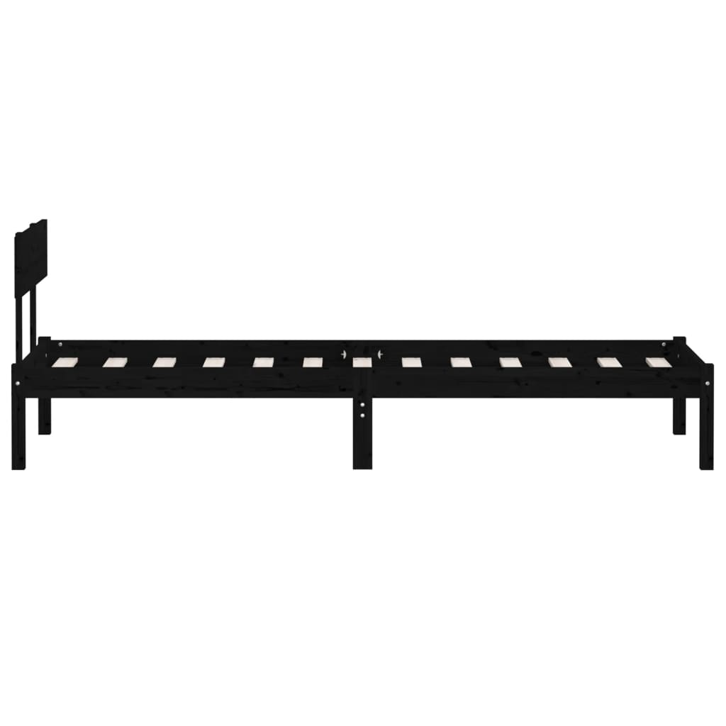 Cadre de lit sans matelas noir bois massif 90x200 cm