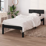 Cadre de lit sans matelas noir bois massif 90x200 cm