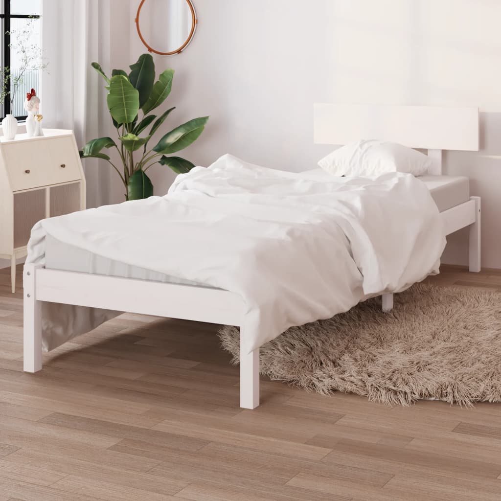 Cadre de lit sans matelas blanc bois massif 100x200 cm