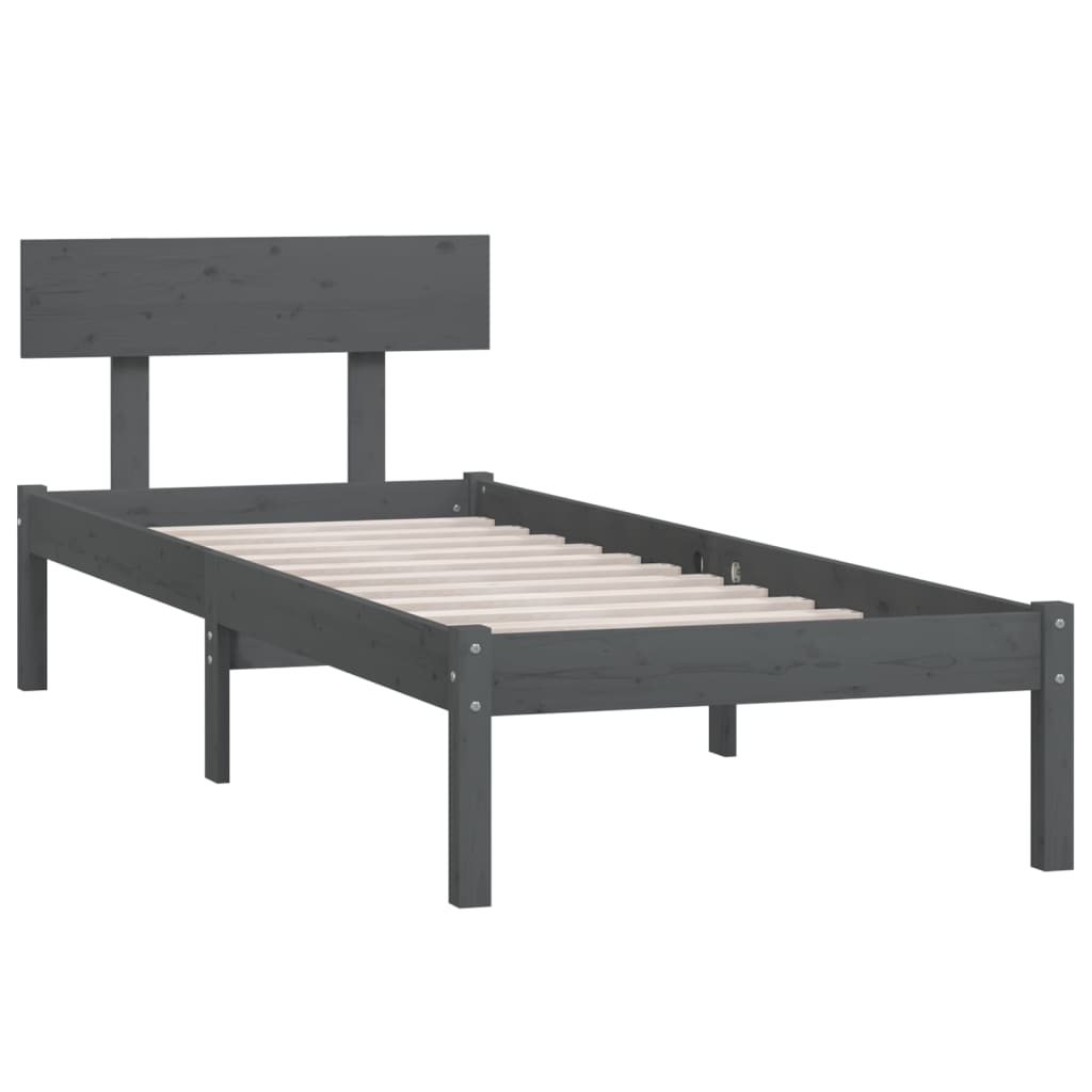 Cadre de lit sans matelas gris bois massif 100x200 cm