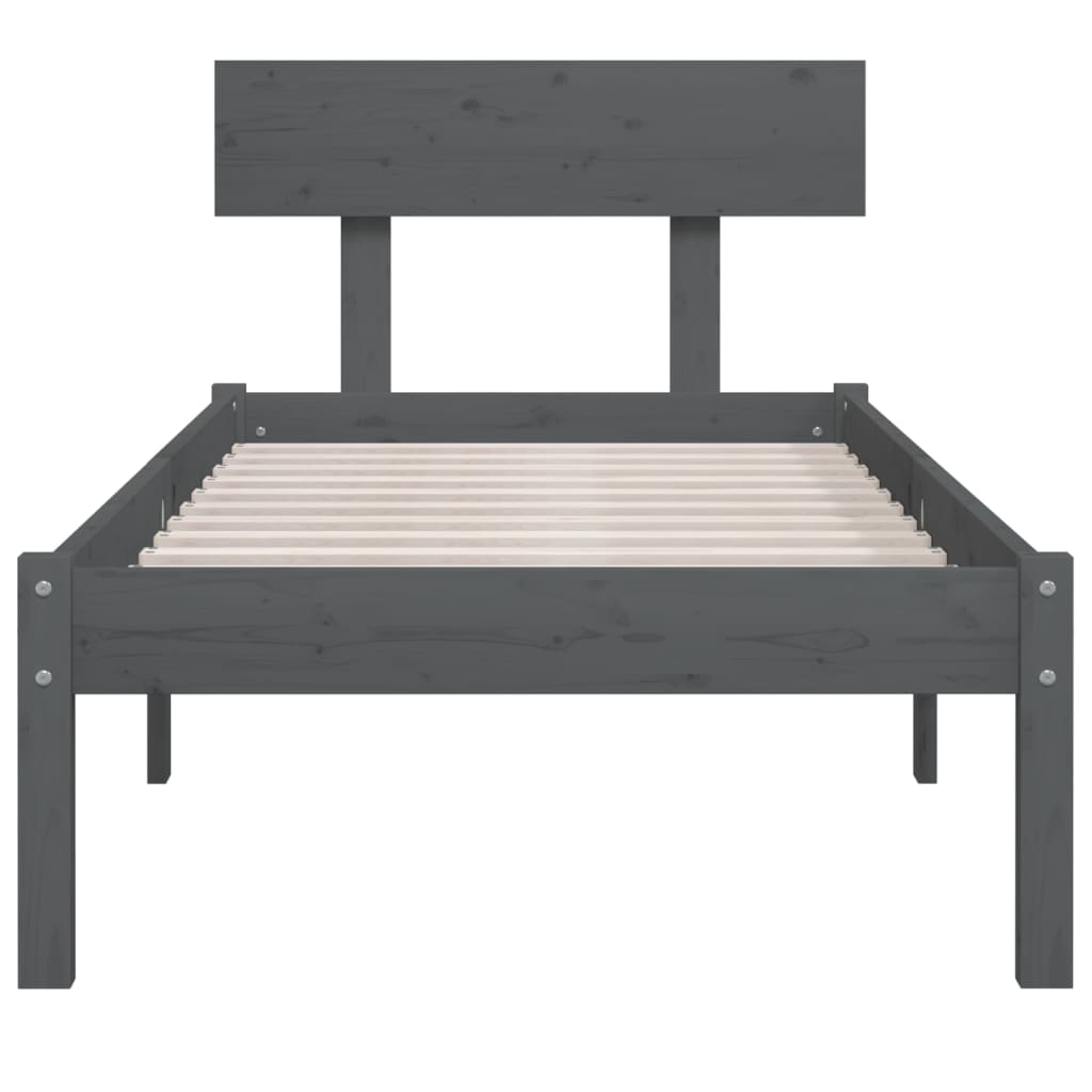 Cadre de lit sans matelas gris bois massif 100x200 cm