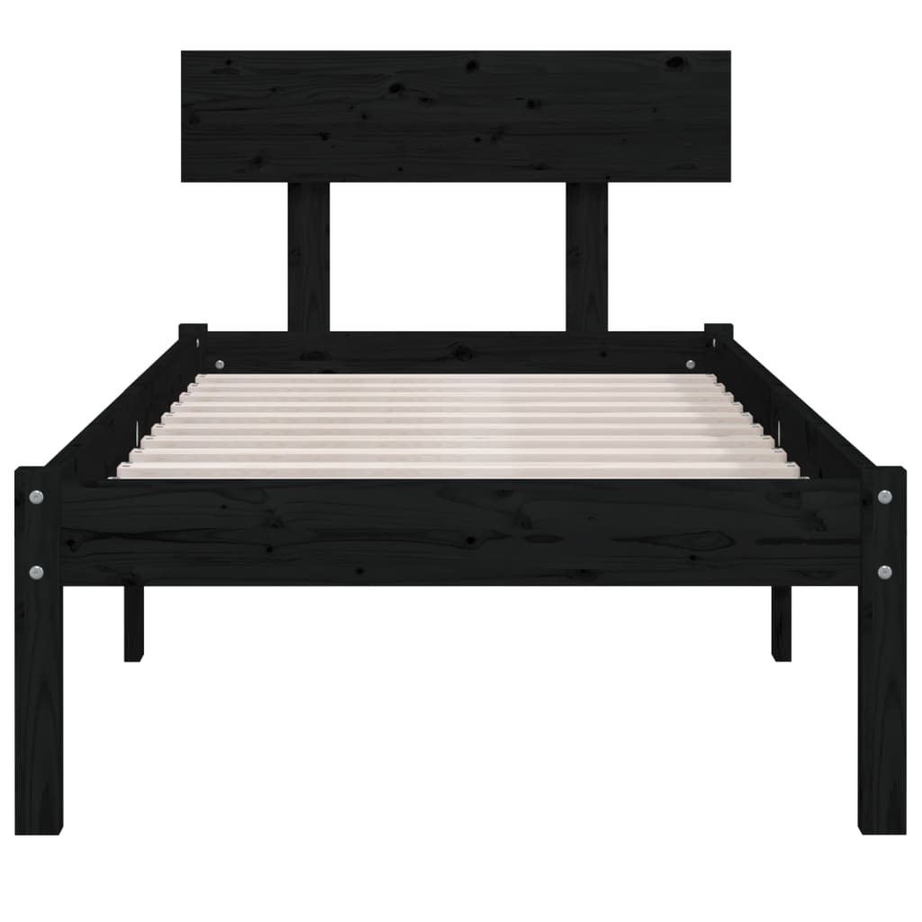 Cadre de lit sans matelas noir bois massif 100x200 cm