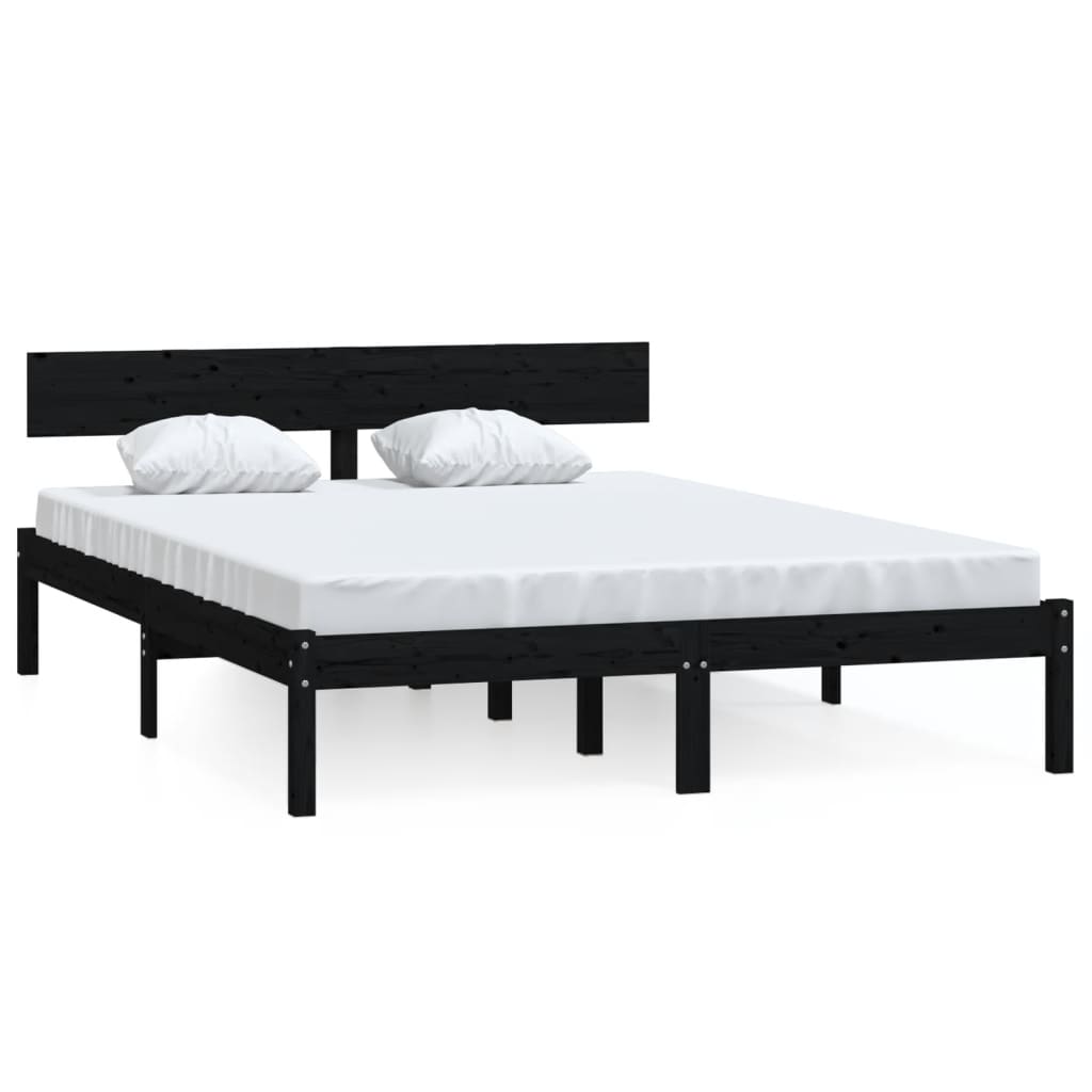 Cadre de lit sans matelas noir bois massif 120x200 cm