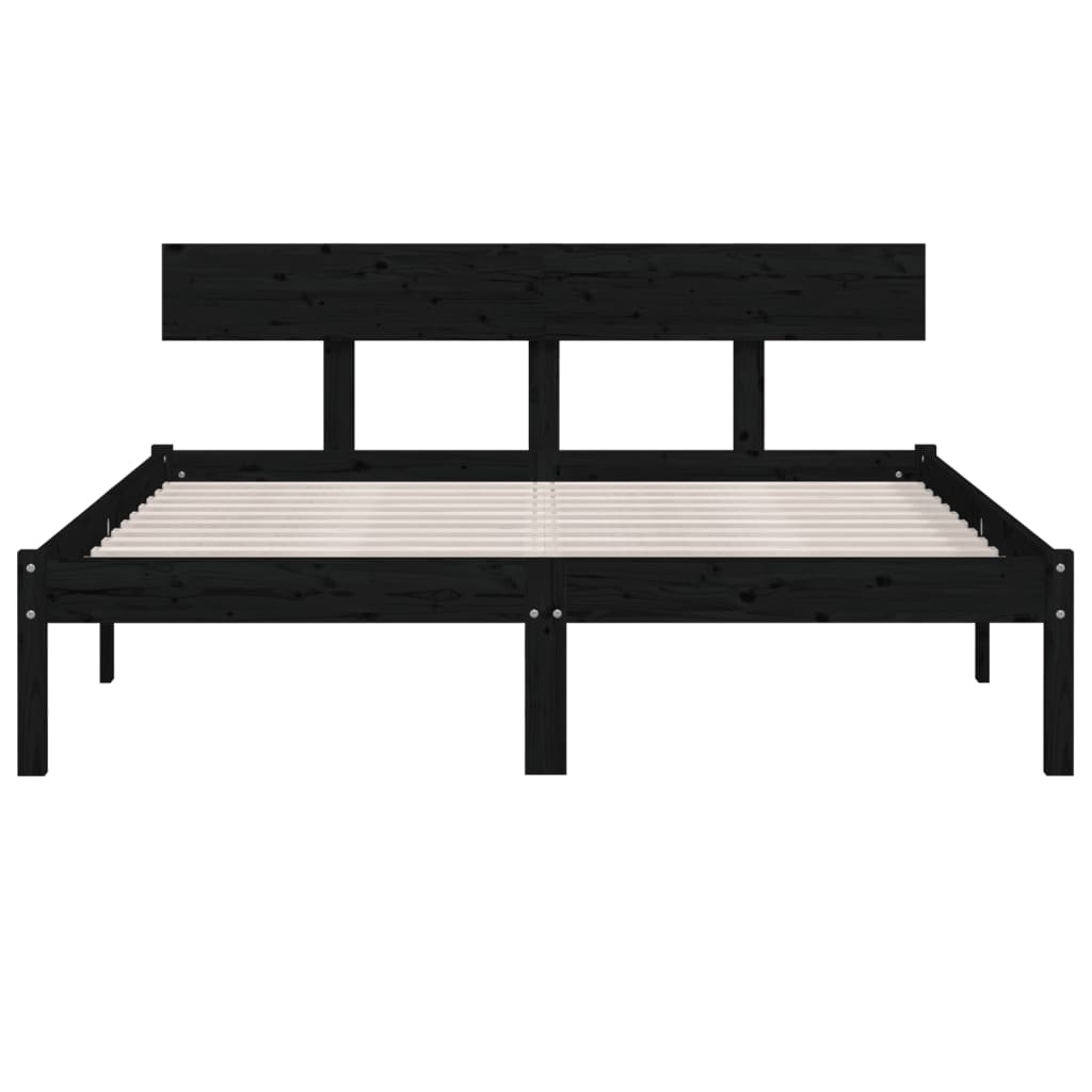 Cadre de lit sans matelas noir bois massif 120x200 cm