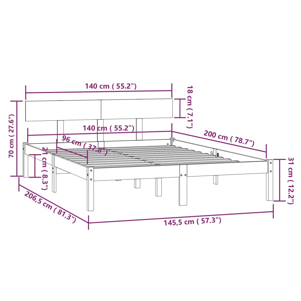 Cadre de lit sans matelas blanc bois massif 140x200 cm