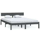 Cadre de lit sans matelas gris bois massif 140x200 cm