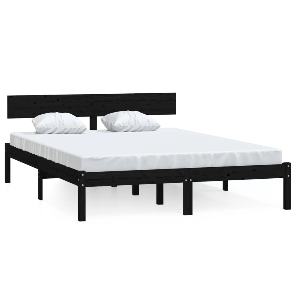 Cadre de lit sans matelas noir bois massif 140x200 cm