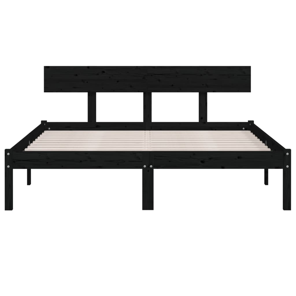 Cadre de lit sans matelas noir bois massif 140x200 cm